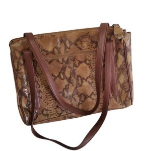 Tignanello Brown Snake Print Leather Dual Strap Shoulder Bag